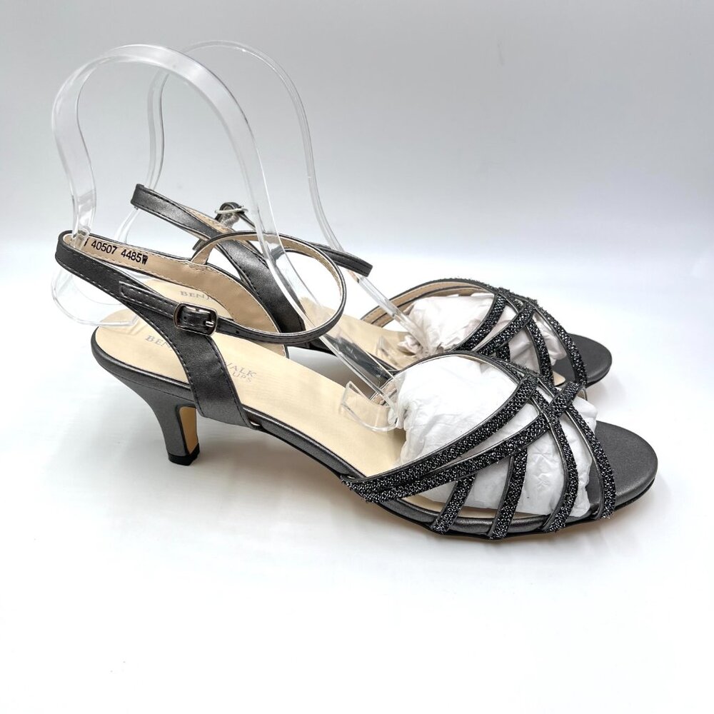 12W 12 WIDE WIDTH‎ Touch Ups Amara Pewter Silver Kitten Heel Dress Sandals Shoes